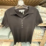 [S] DKNY BLACK RIBBED POLO WITH RHINESTONE BUTTONS, DJ6R0236-BLK (SD1986)