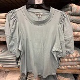 [S] DKNY MINERAL/SHINY SILVER DOME STUDS MINI RUFFLE SHIRT, DJ6T1683-C5I (SD1990)