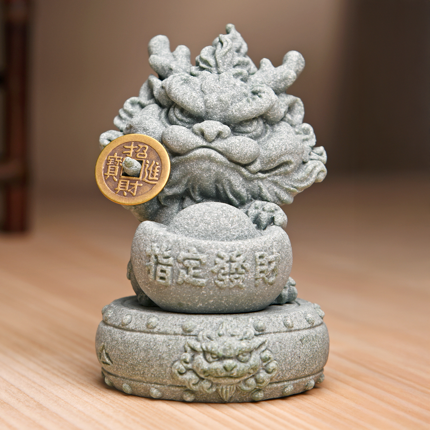 傳藝工坊- 『青砂石指定賺錢小招財貔貅』贈送銅錢、小石鼓祥獸可一對收藏！