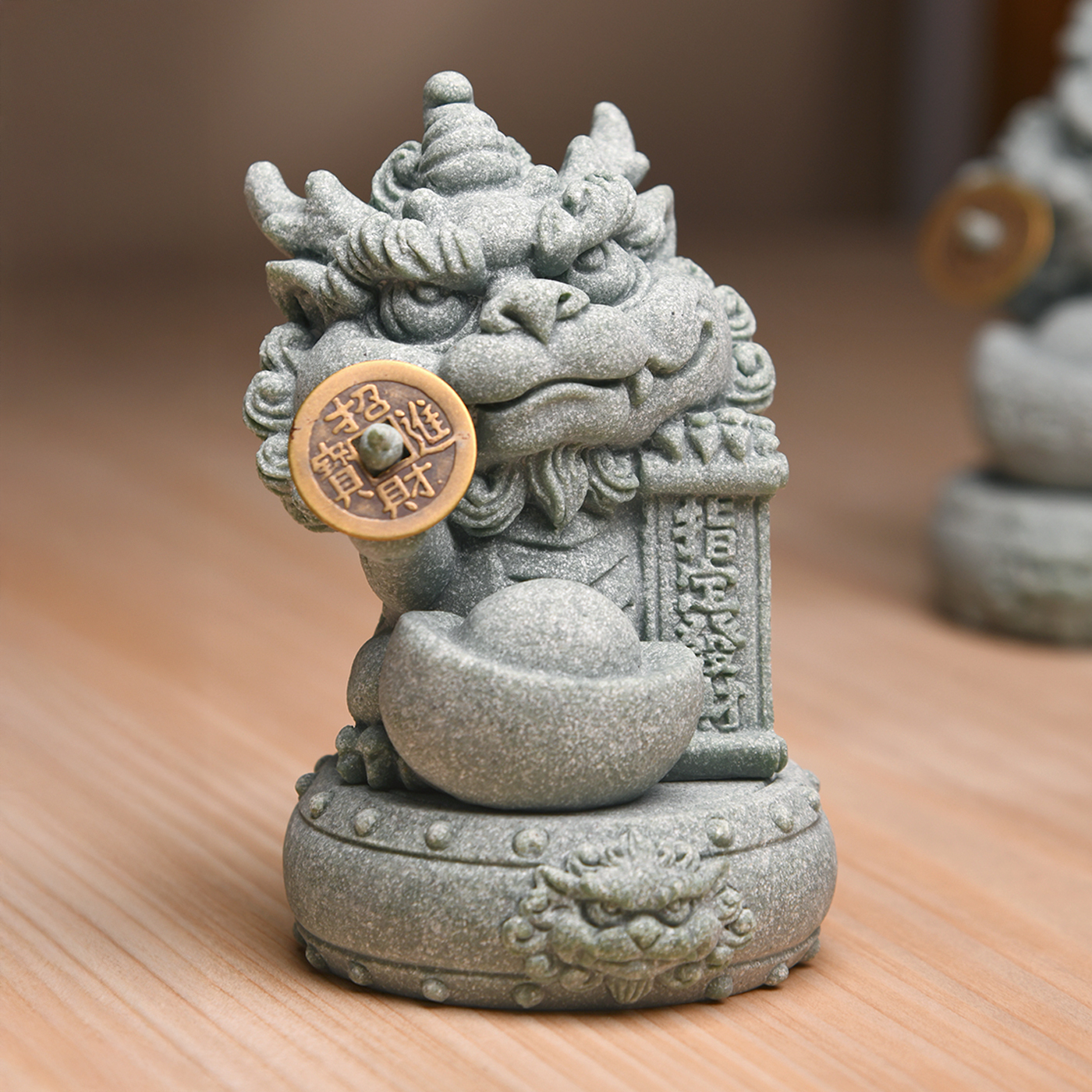 傳藝工坊- 『青砂石指定賺錢小招財貔貅』贈送銅錢、小石鼓祥獸可一對收藏！