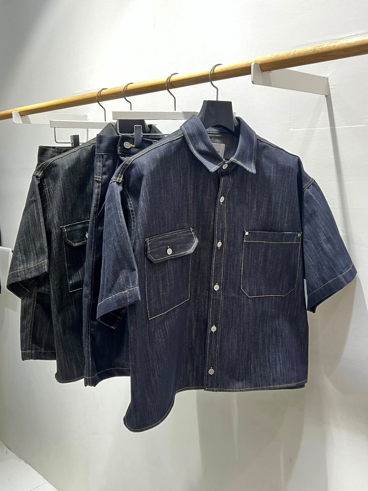 直紋牛仔短袖恤衫 C_y-166S