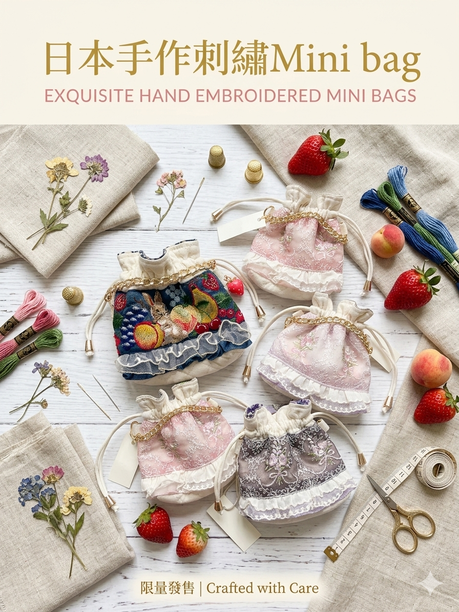 日本手作刺繡蕾絲袋