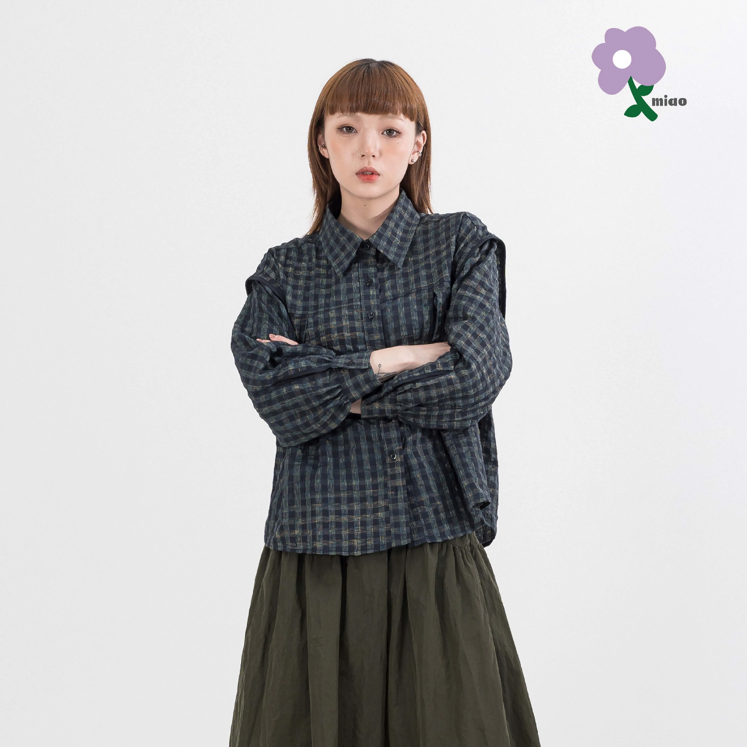 AGILITY MIAO Seersucker Plaid LS Shirts 泡泡紗 格紋 長袖襯衫 [M-SH06]