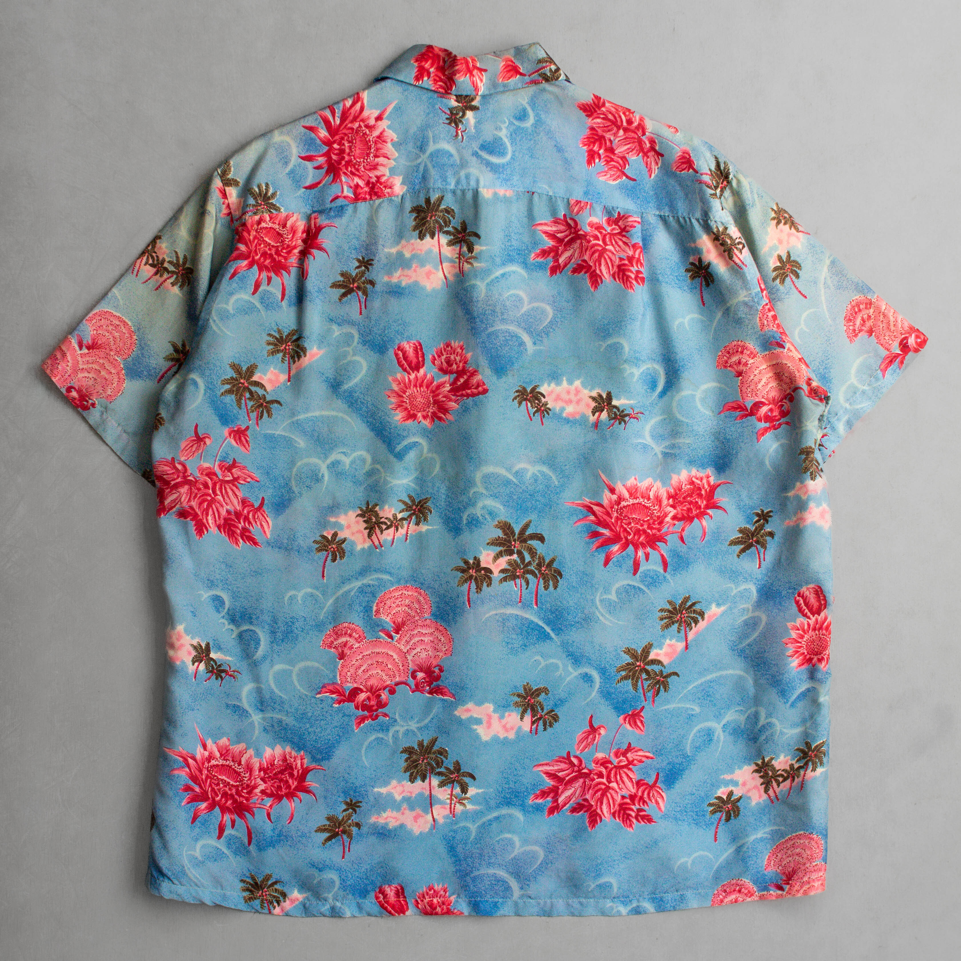 50-60S SILK HAWAII SHIRT 日本製 淺藍 蠶絲 夏威夷 短袖 襯衫 G