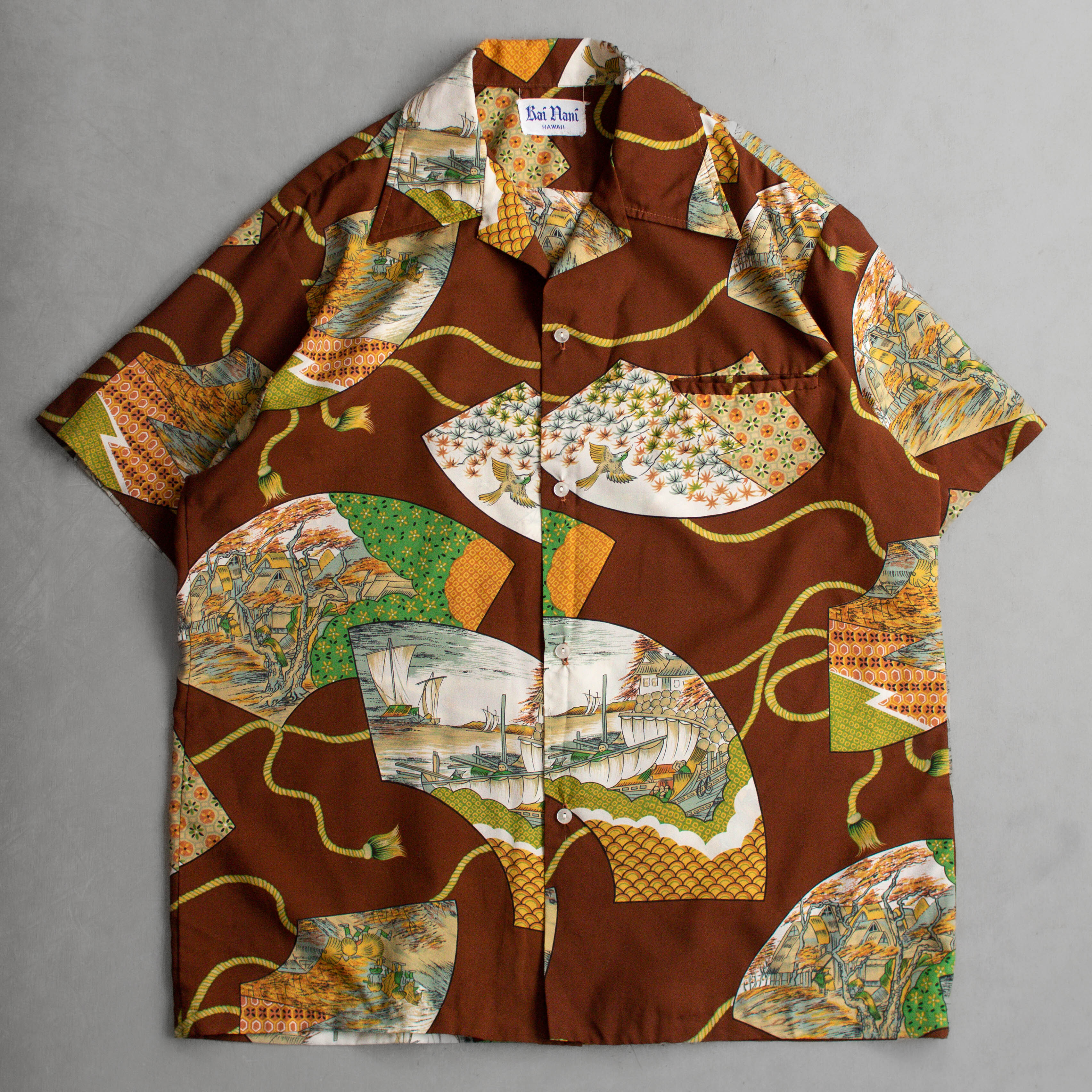 70-80S KAI NANI HAWAII SHIRT 美國製 咖啡 和柄 開領 夏威夷襯衫 H