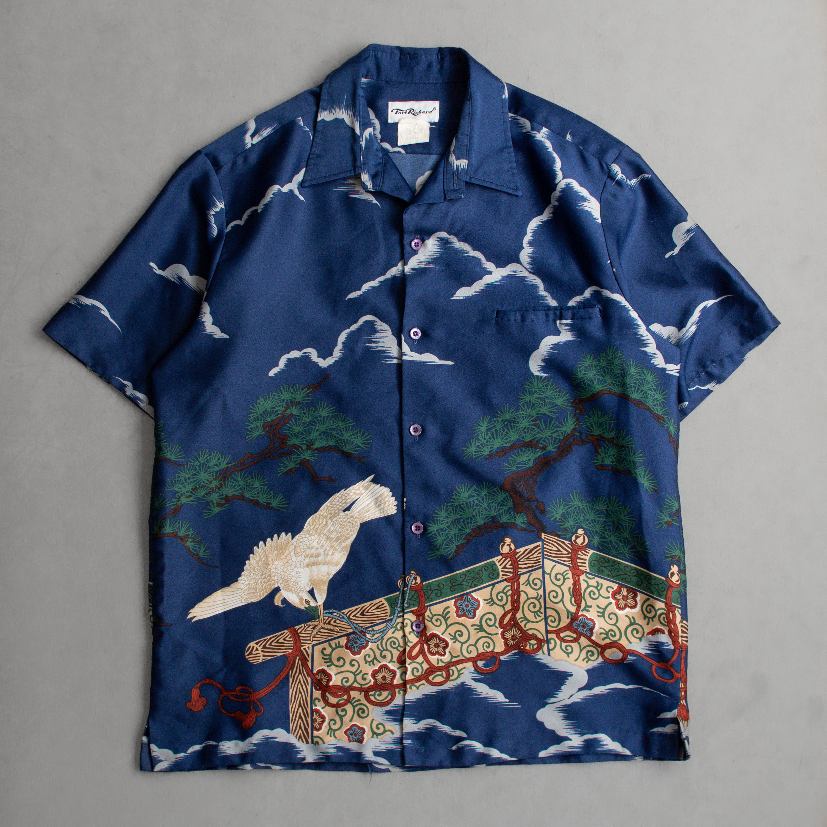 70-80S TORI RICHARD HAWAII SHIRT 美國製 深藍 和柄 開領 夏威夷襯衫 I