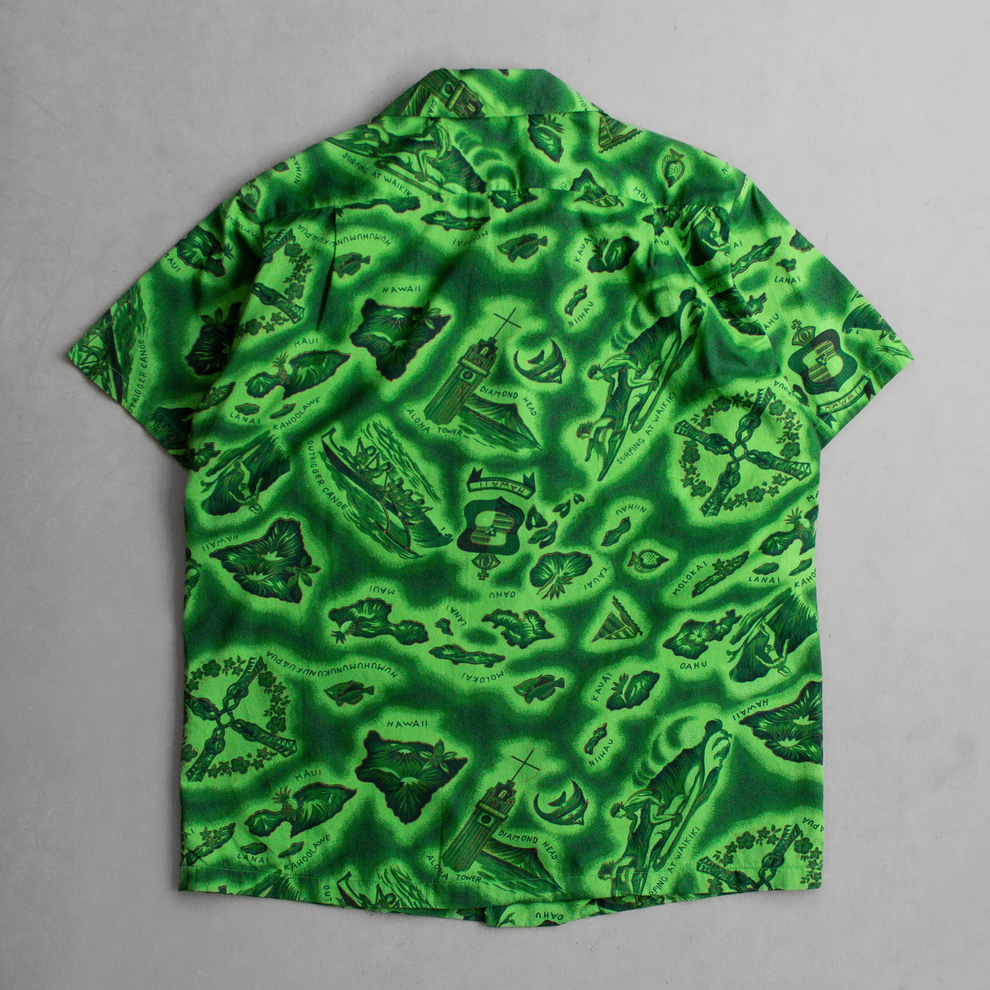 70-80S VINTAGE HAWAII SHIRT 美國製 綠色 開領 夏威夷 短袖 襯衫 J