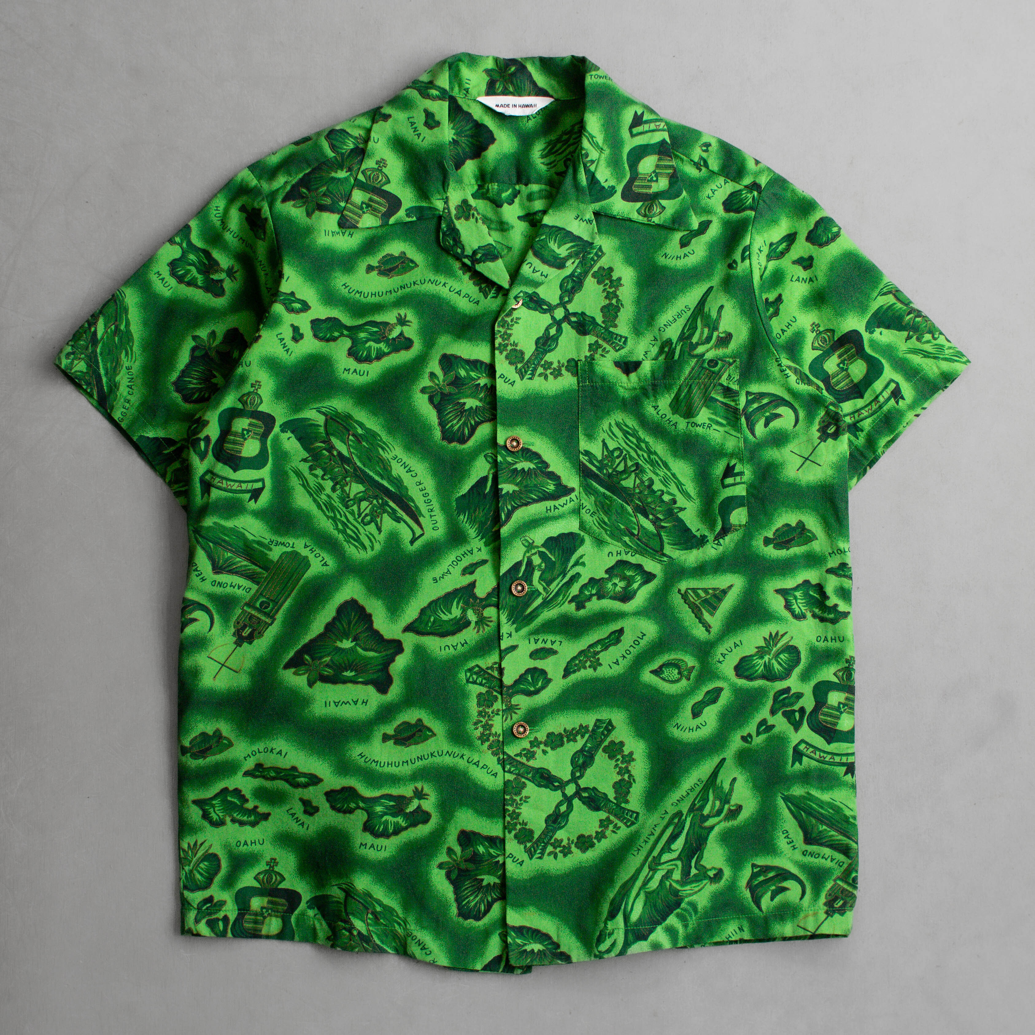 70-80S VINTAGE HAWAII SHIRT 美國製 綠色 開領 夏威夷 短袖 襯衫 J