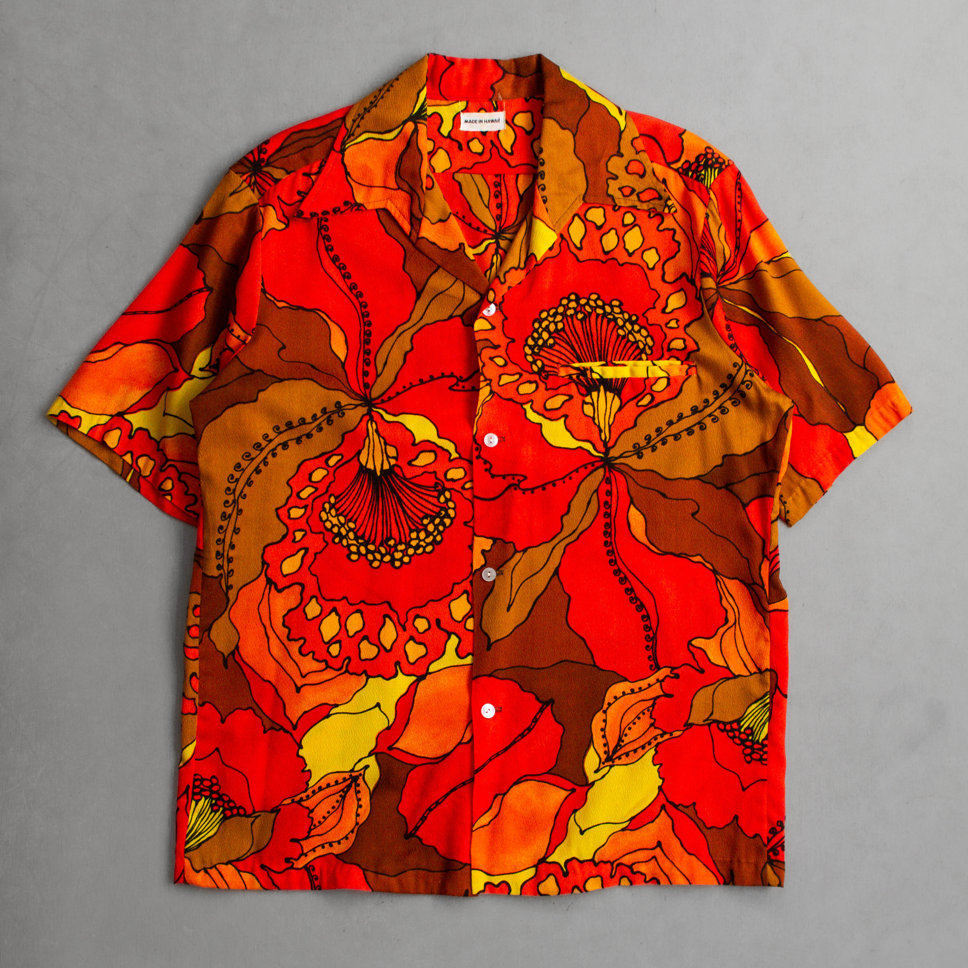 60-70S VINTAGE HAWAII SHIRT 美國製 橘色 扶桑花 開領 夏威夷 短袖 襯衫 K