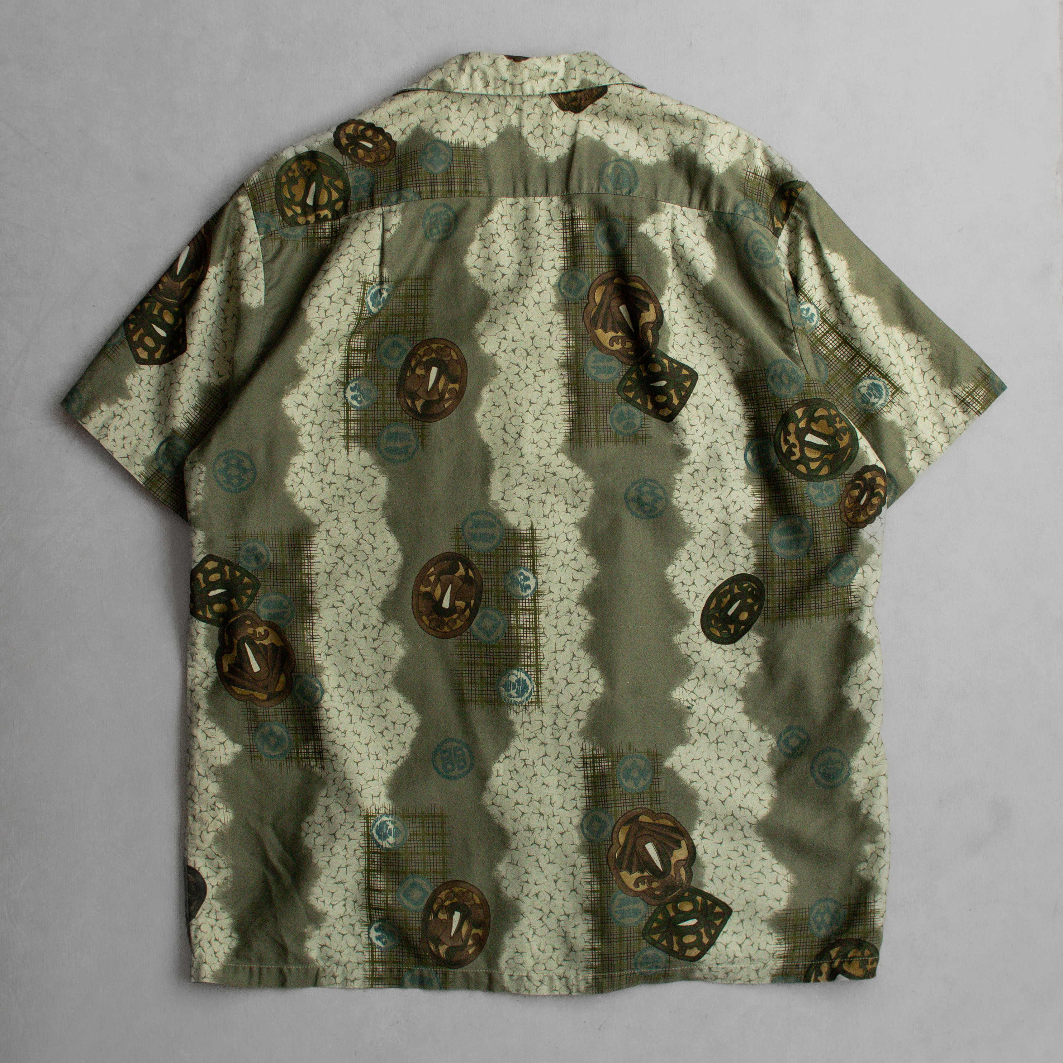 70-80S VINTAGE HAWAII SHIRT 美國製 軍綠 錢幣 開領 夏威夷襯衫 L