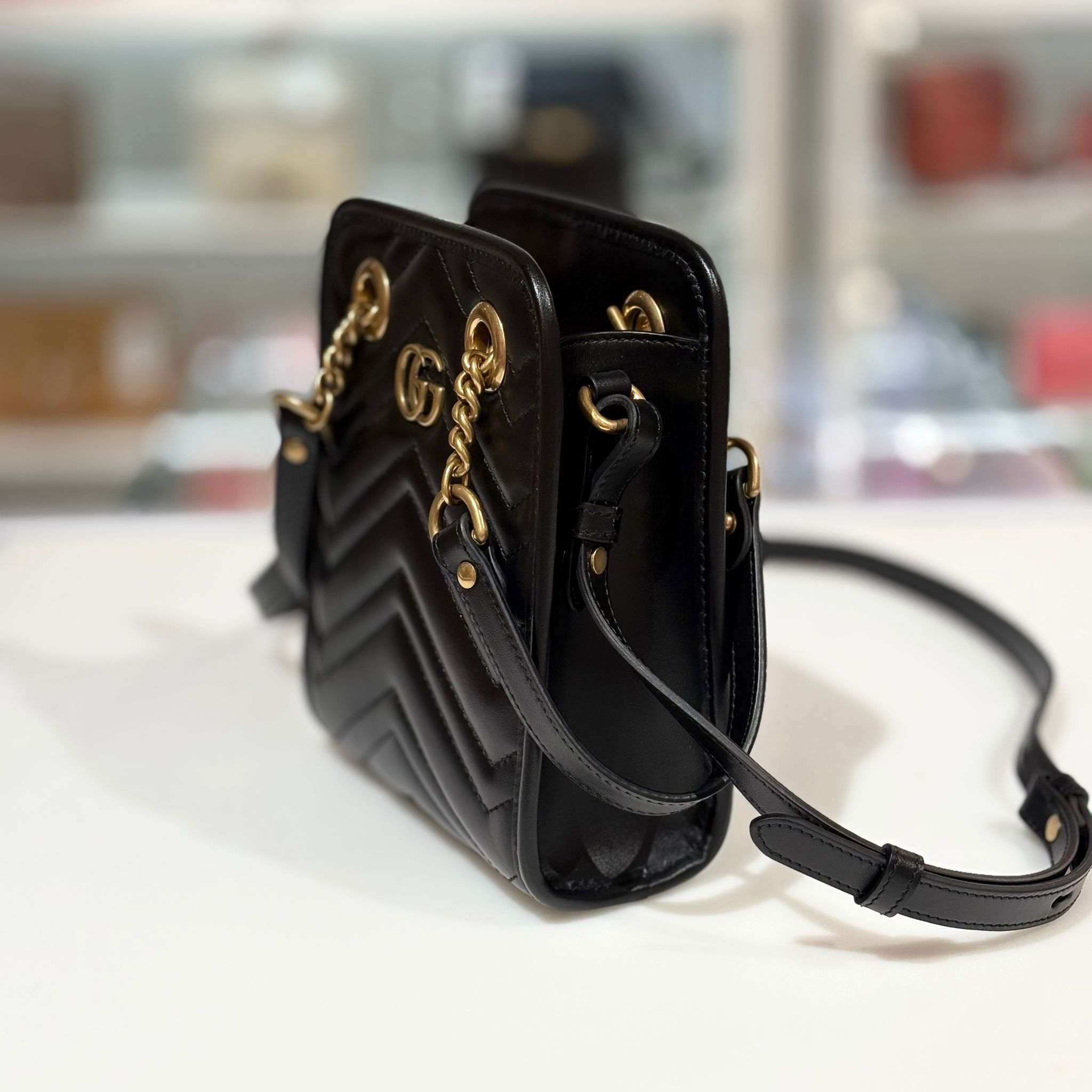 全新GUCCI GG MARMONT 696123 DTDHT 1000 黑色牛皮單肩包/手提包 #BRAND NEW #香榭站正品
