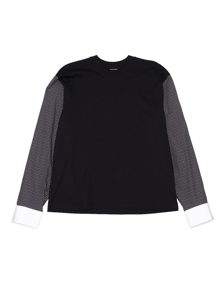 T-Shirt With Shirting Sleeves - Black Multi