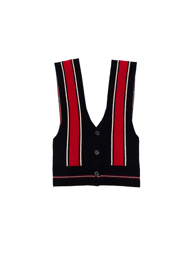 Deep V-Neck Vest - Black / Red Multi