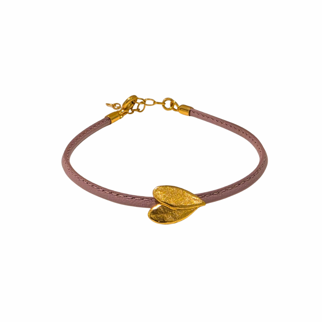 1TA0530-067 [THALLO] Eva Olive 迷你皮革手鍊，24K 鍍金純銀粉紅色 #s203b (EU)