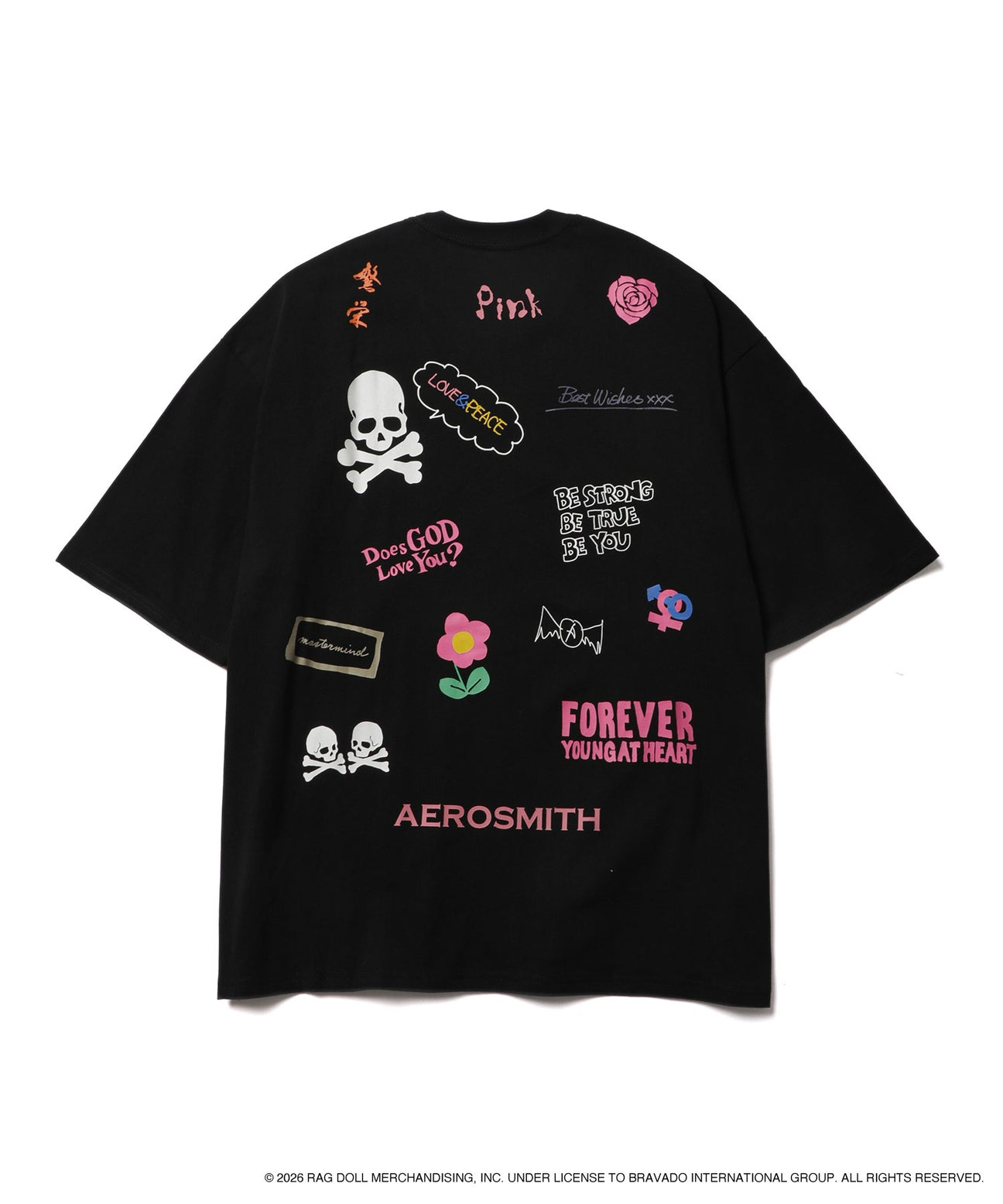 2026SS AEROSMITH × MASTERMIND WORLD MMJ Multi Icons S/S Tee 聯名 史密斯飛船 骷髏 插圖 短T 現貨