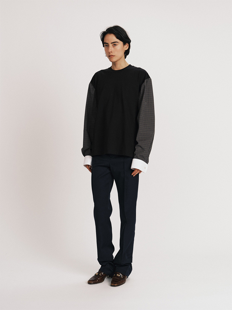 T-Shirt With Shirting Sleeves - Black Multi
