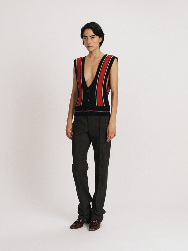 Deep V-Neck Vest - Black / Red Multi