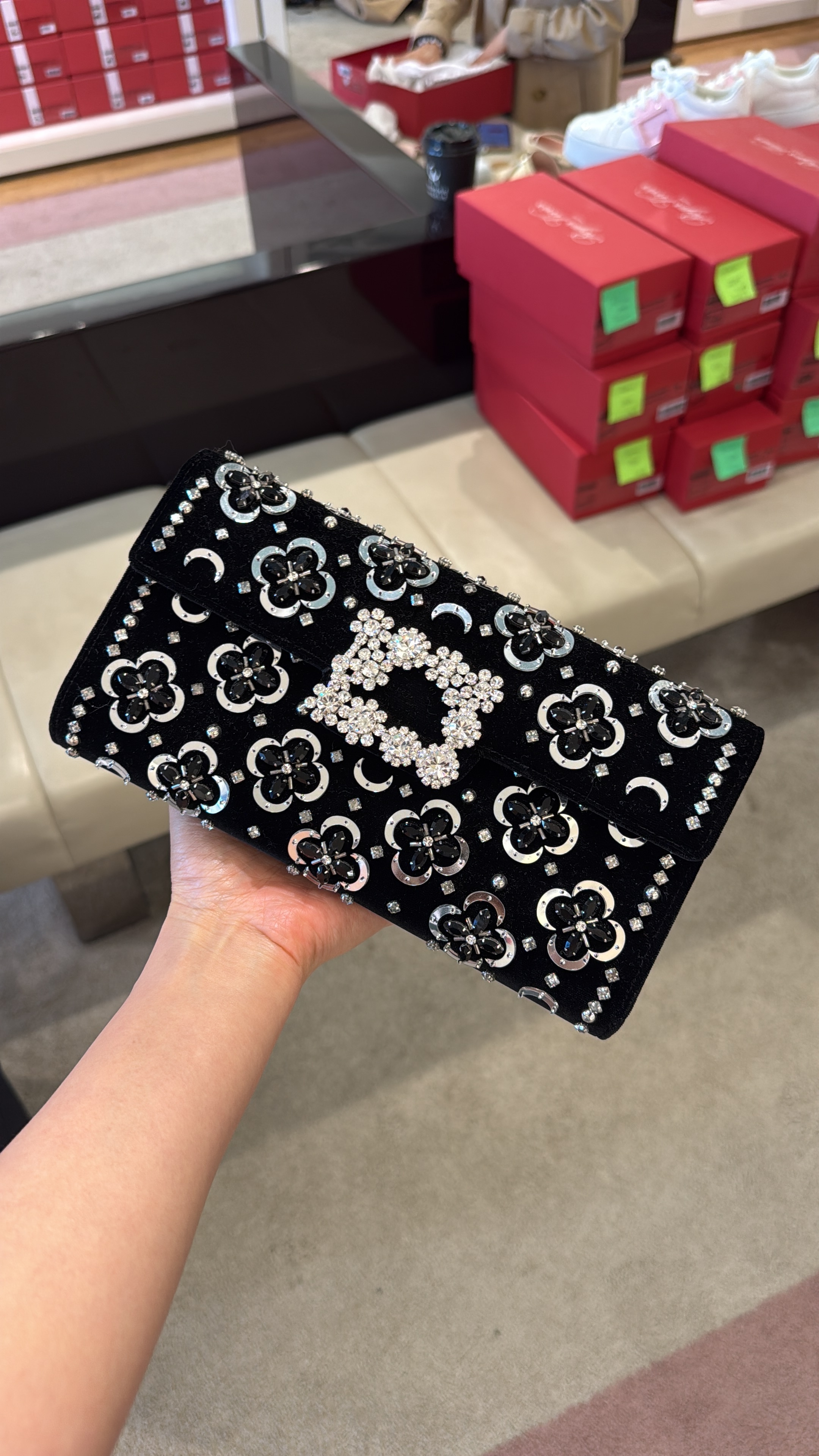 Roger Vivier envelope flap mirror flow crossbody clutch black