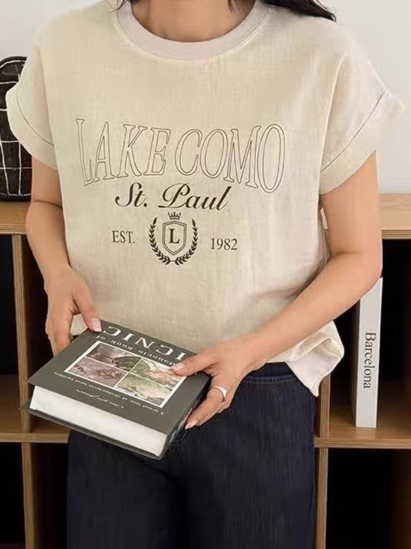 LAKE COMO字母刺繡棉麻系列★涼感棉麻質感上衣