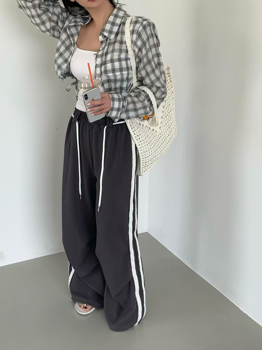綁帶邊條運動褲