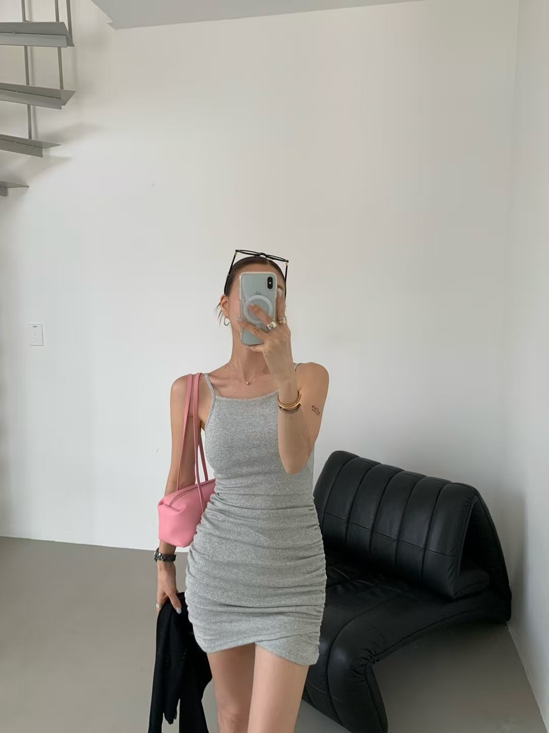 抓褶交錯BRA美背吊帶洋裝