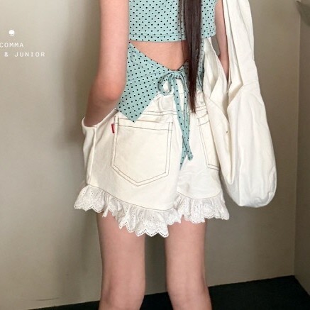 90-160 寬蕾絲斜紋短褲