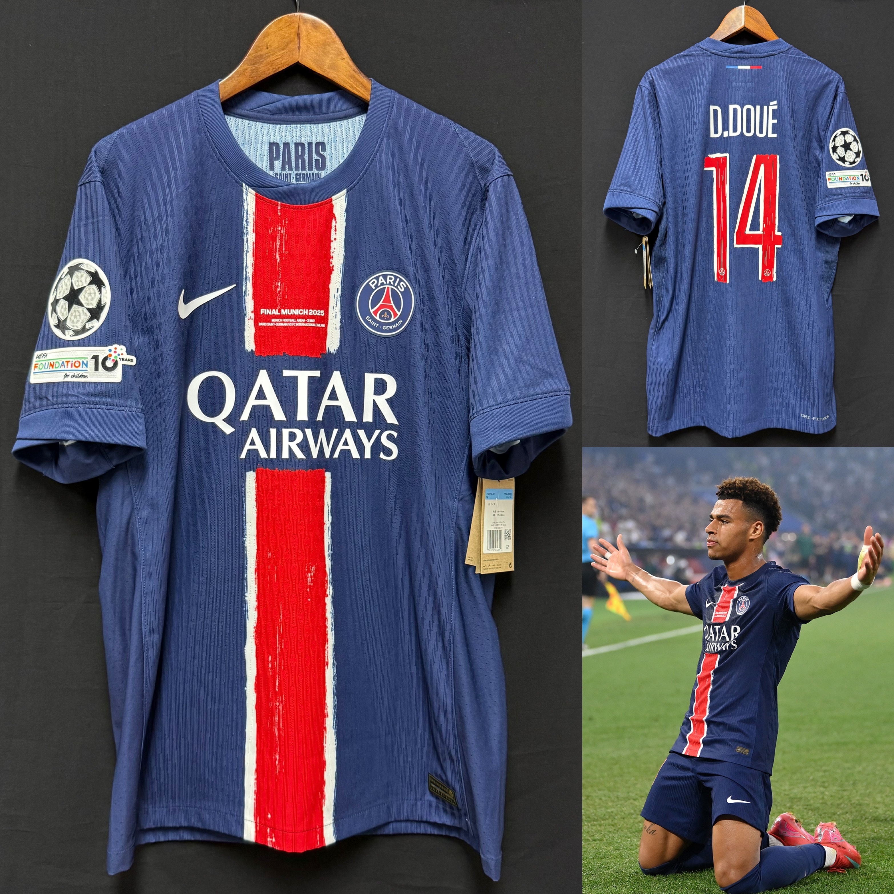 (BNWT) PSG Paris Saint Germain 2024-2025 UEFA Champions League Final Nike Home Authentic Player Shirt #14 D DOUE