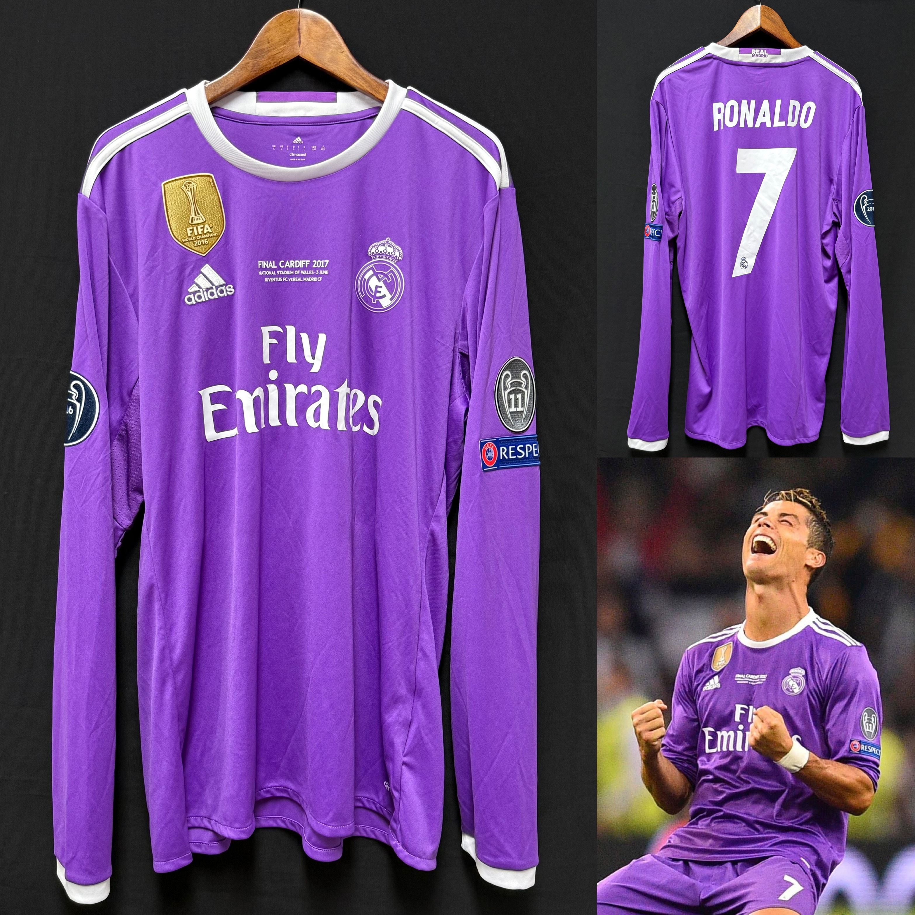 (BNWT) Real Madrid 2016-2017 UEFA Champions League Final Adidas L/S Away Shirt #7 RONALDO