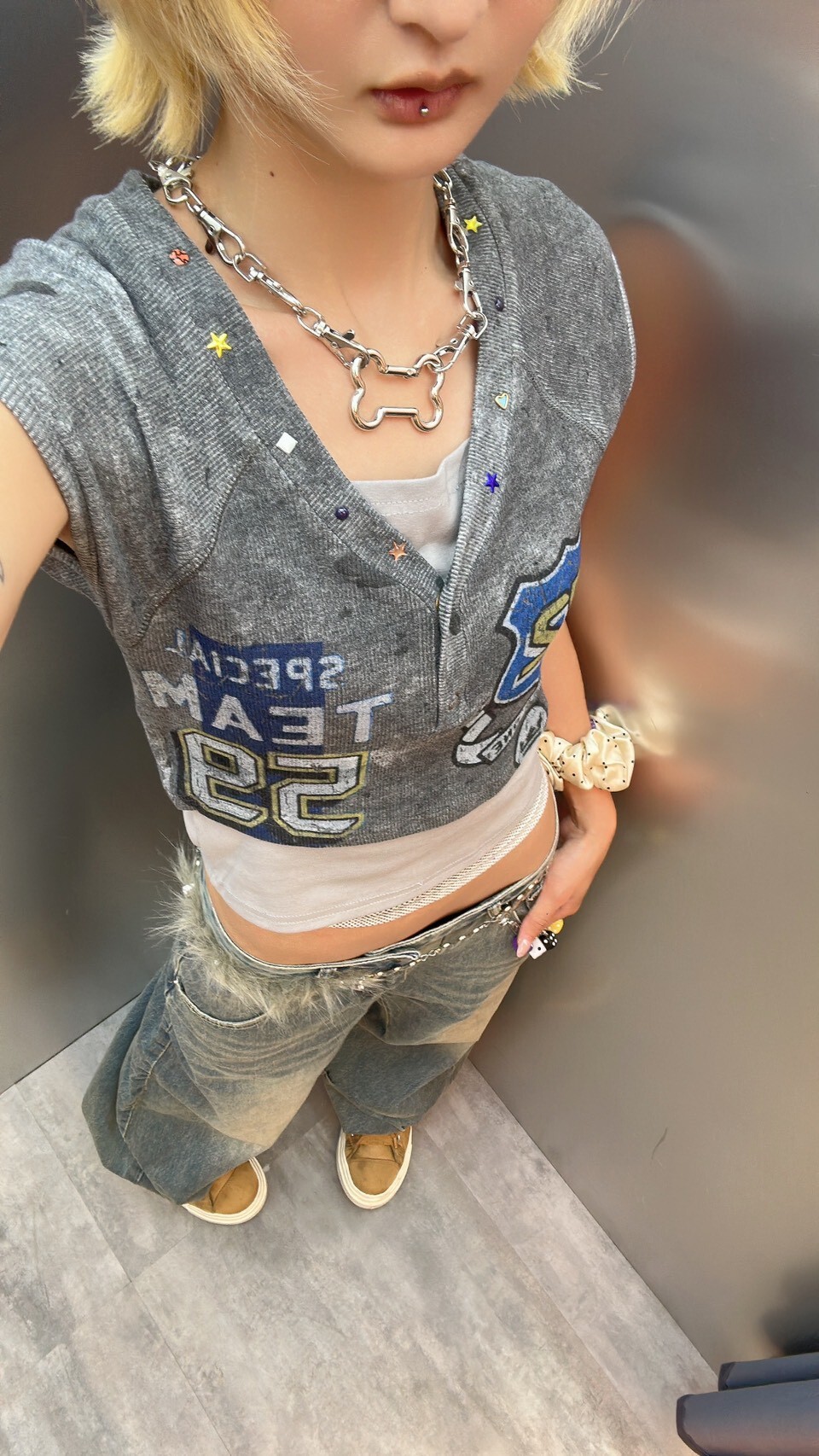 假兩件潑漆短T