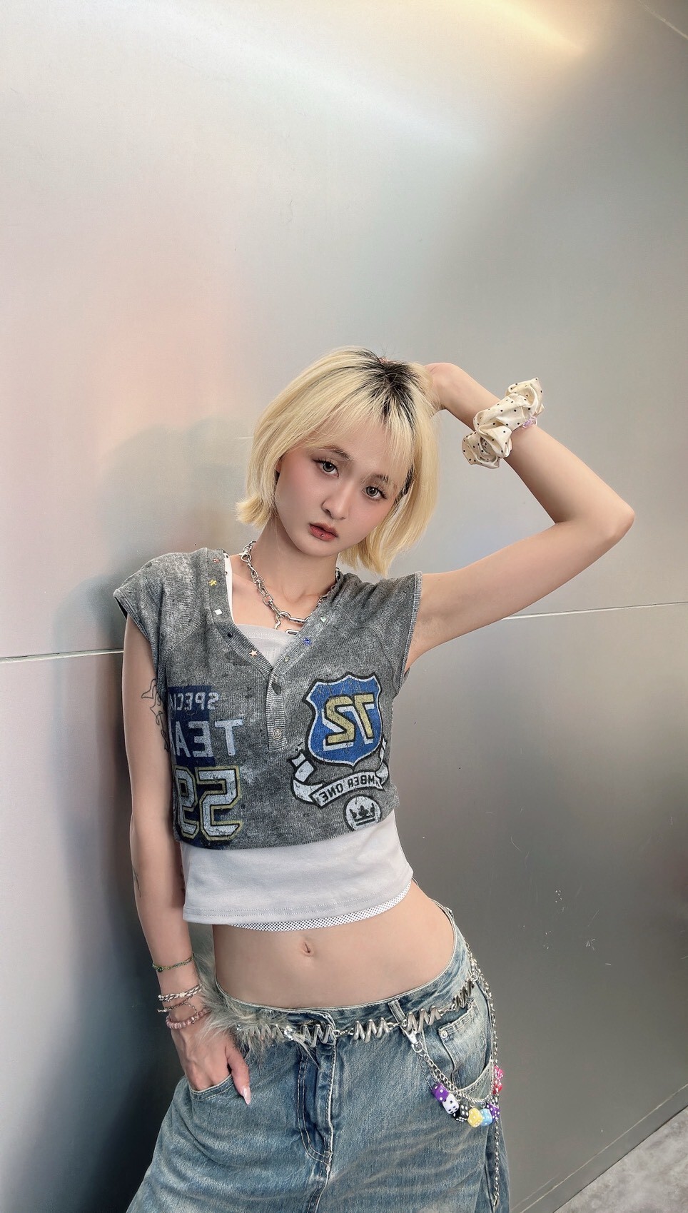 假兩件潑漆短T
