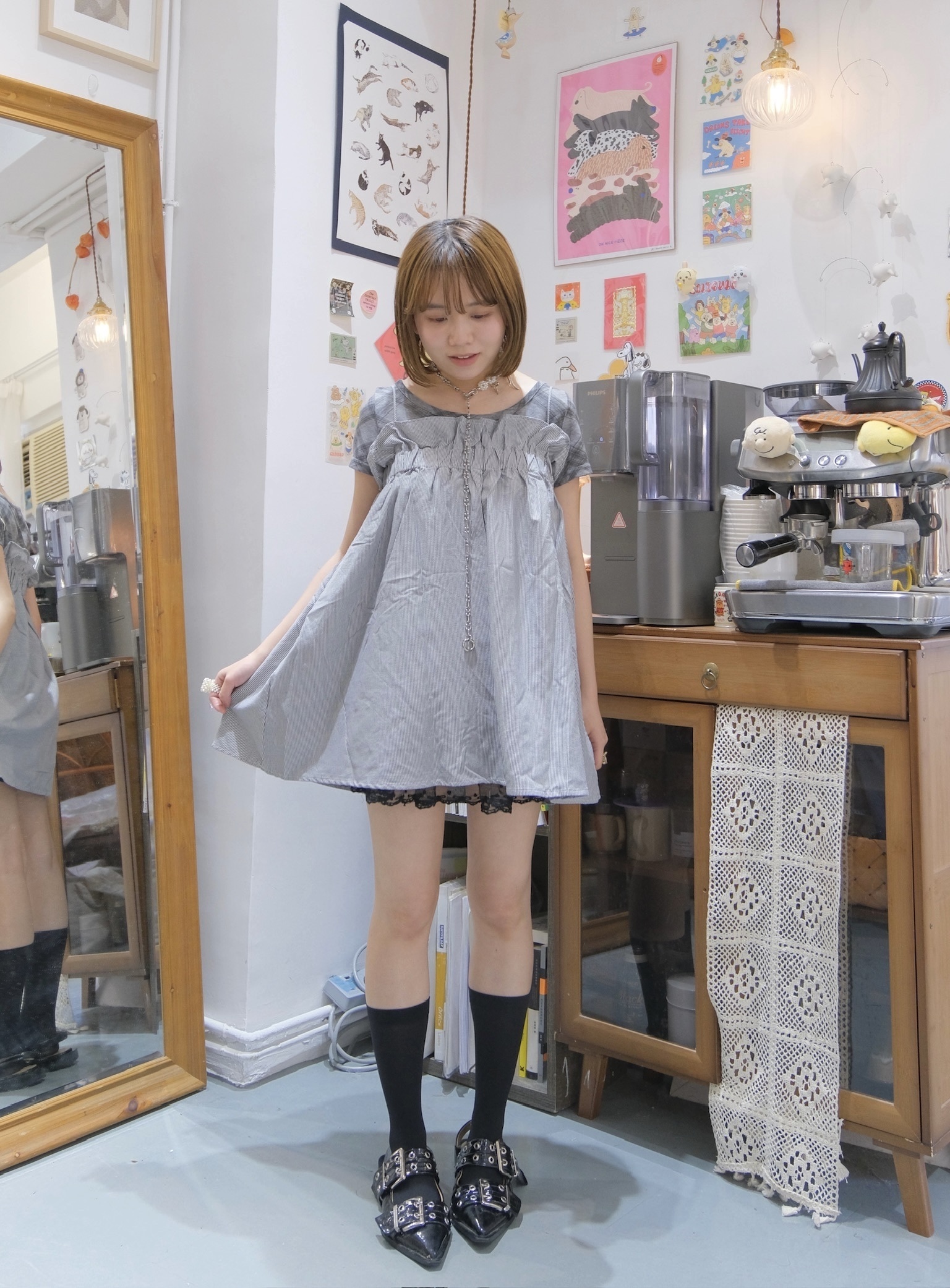 間條Ruffle 平口吊帶背心