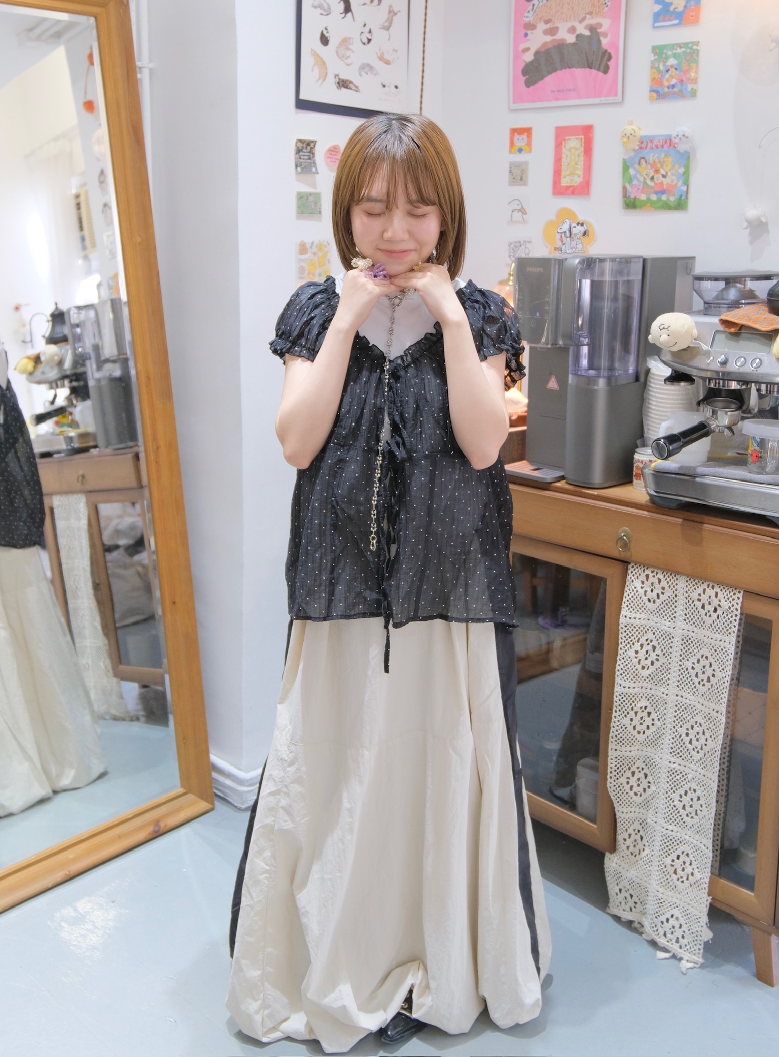 透明波點蝴蝶結blouse
