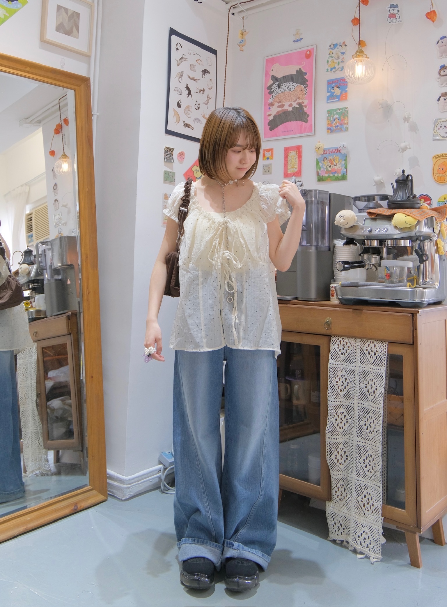 透明波點蝴蝶結blouse