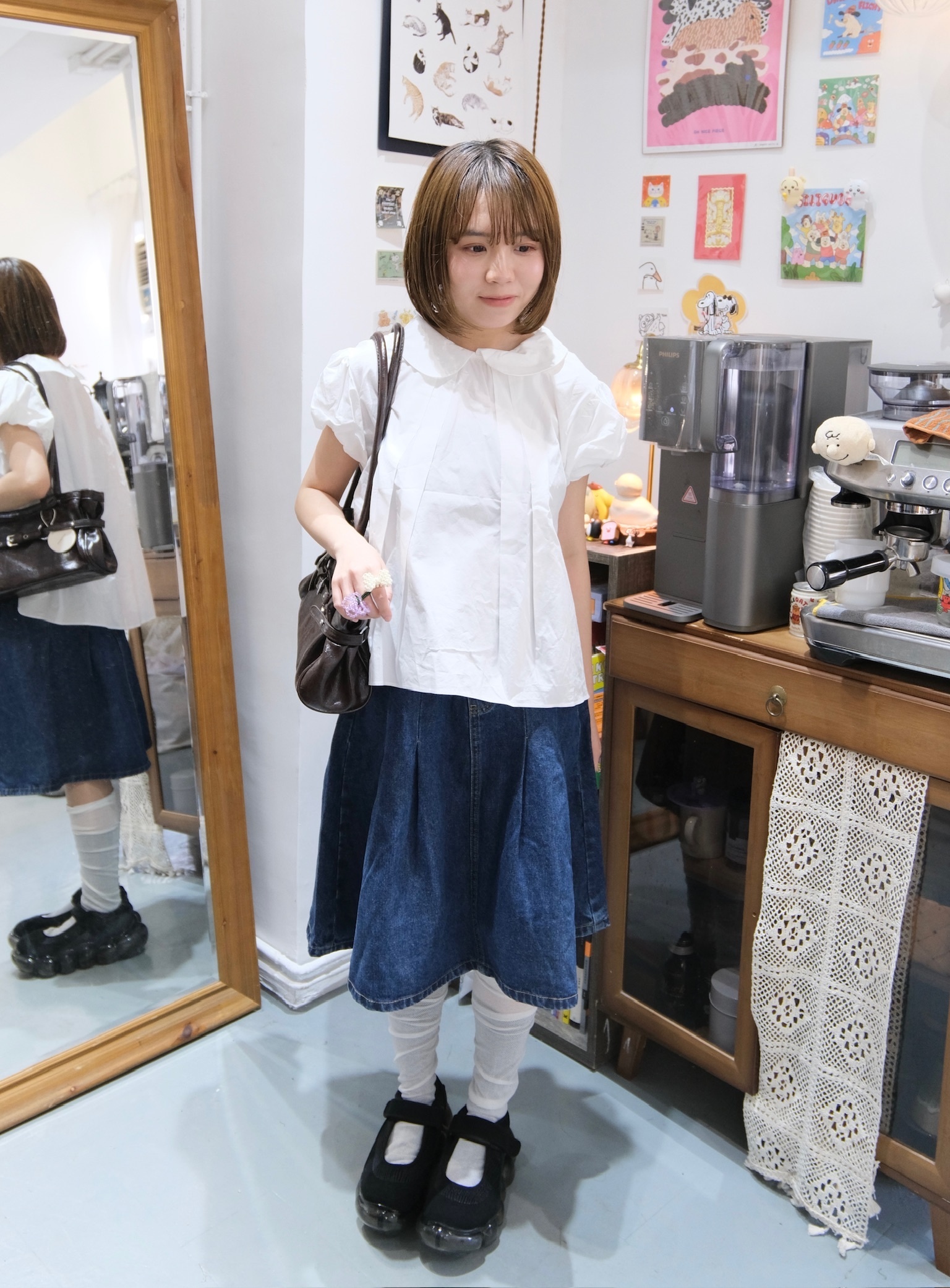 娃娃領公主袖blouse
