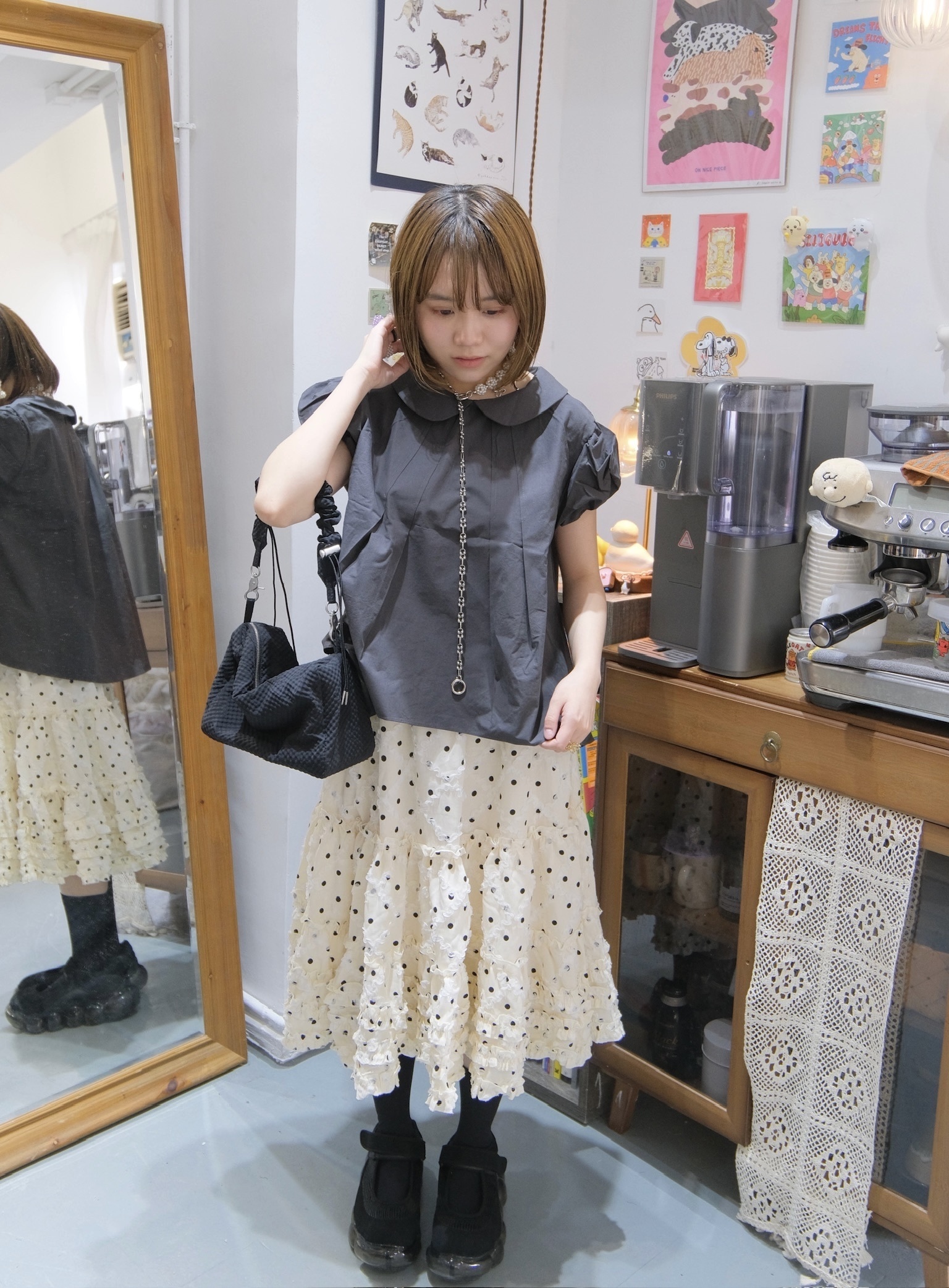 娃娃領公主袖blouse