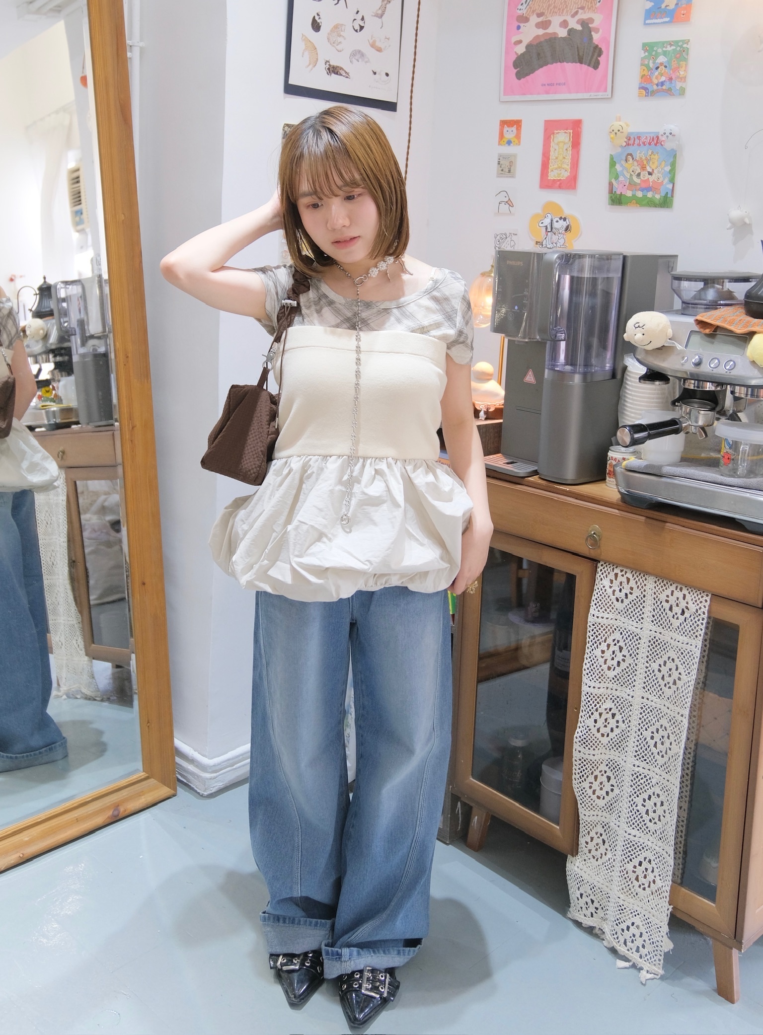 束胸拼泡泡傘Top