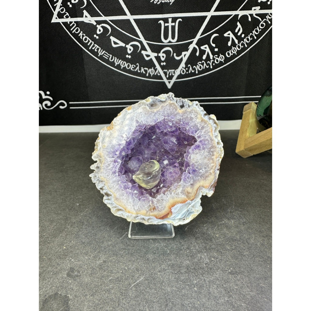 HKHG0531-038 巴西紫晶聚寶盆 (瑪瑙邊, 洞口深)62×78×48mm送黃水晶金元寶 (A36)