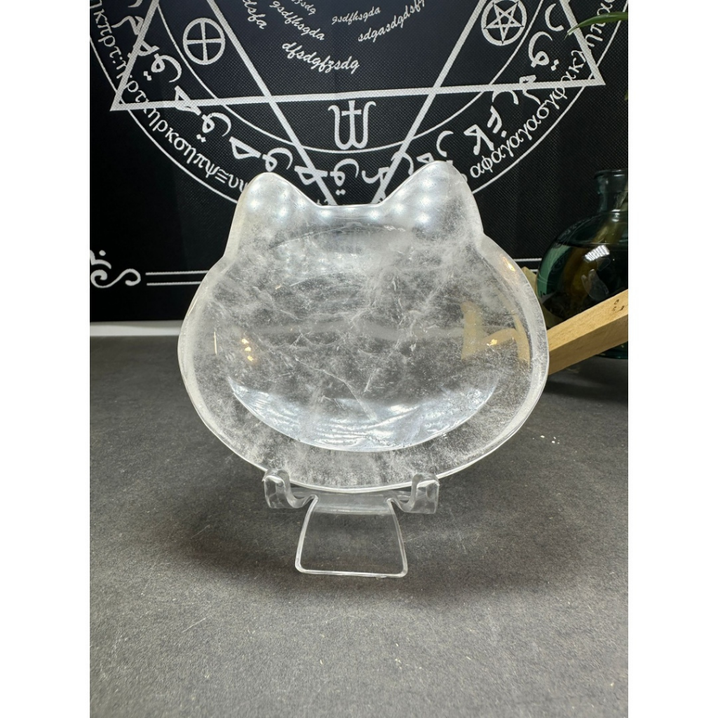 HKHG0531-063 白水晶貓頭碟 (L size)109X112X15 mm (A49)