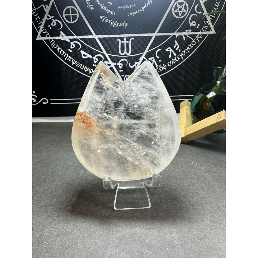 HKHG0531-062 白水晶貓頭碟(紅膠花） (M size)90× 110 ×48 mm (A48)