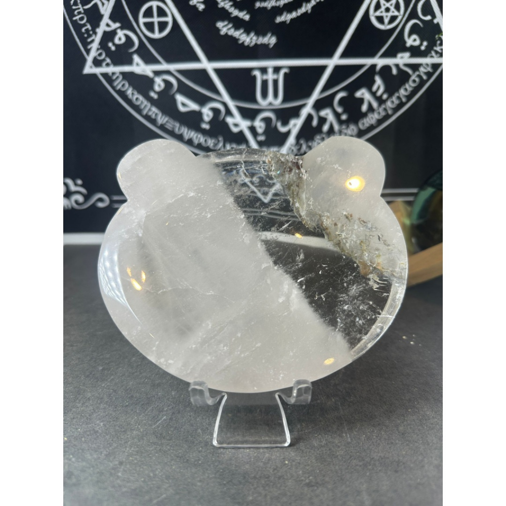 HKHG0531-067 稀有白水晶白幽靈共生 熊仔頭碟 (XL size)135x120 ×16 mm (A53)