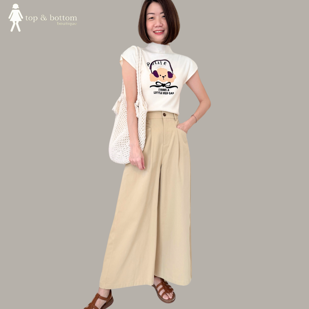V SLEEVE HIGH NECK DOGGIE KNIT BLOUSE