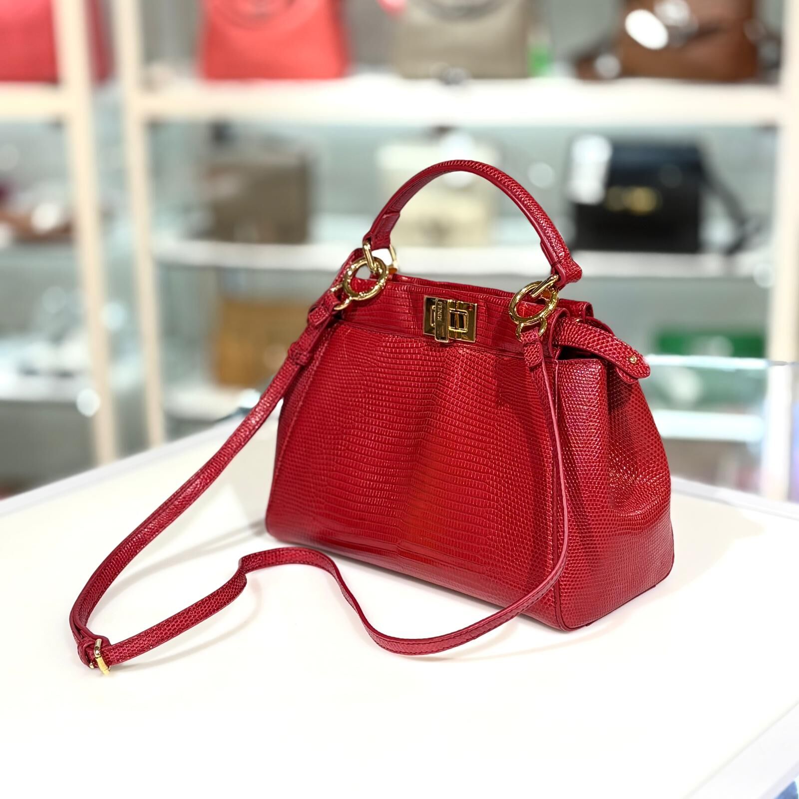 全新FENDI PEEKABOO MINI 鮮紅色蜥蝪皮 8BN244.A7SL.209.8007 #BRAND NEW #香榭站正品