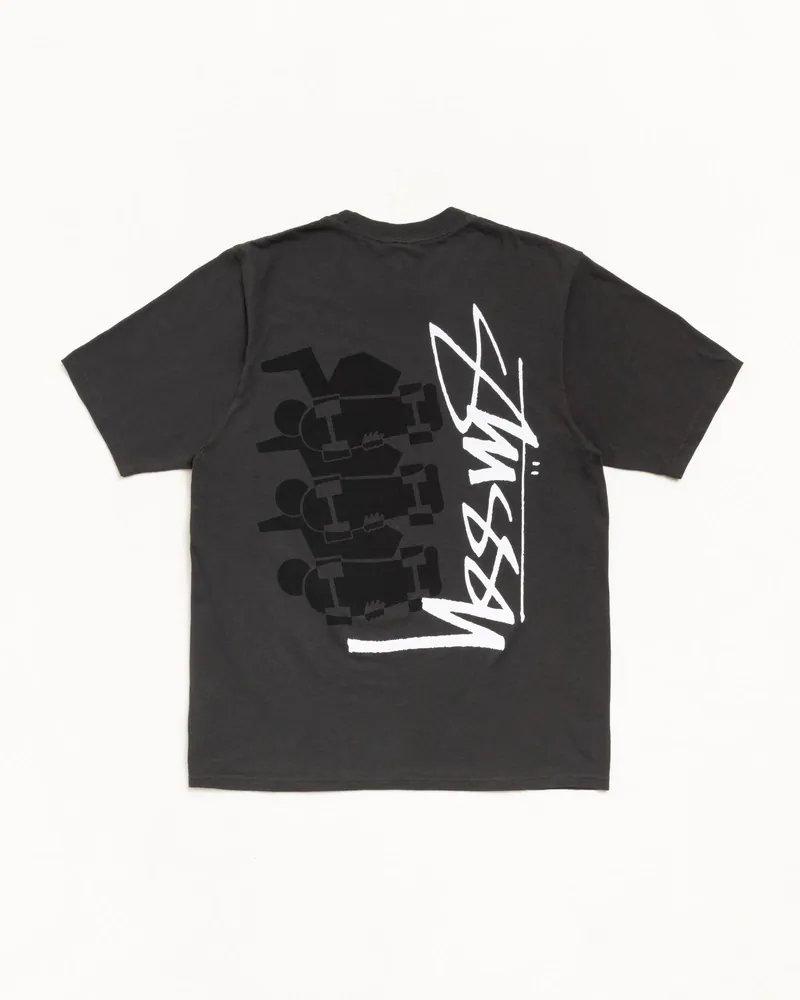 -(B3a02)-STUSSY SKATE STACK PIGMENT DYED TEE RELAXED FIT 滑板插圖 寬鬆版 草寫T 黑色-1905178