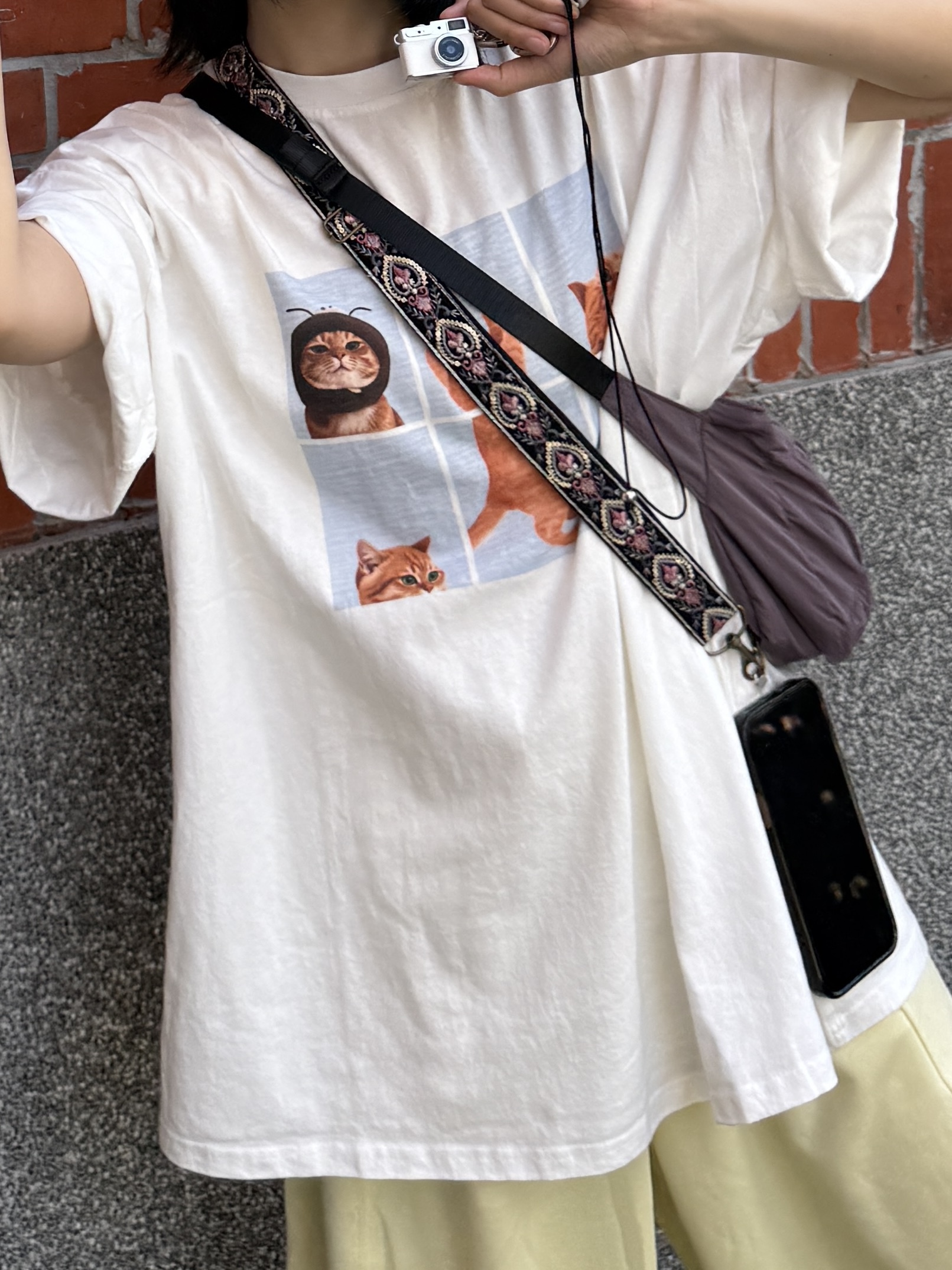 貓奴必備😻趣味圖案寬鬆大T (白)