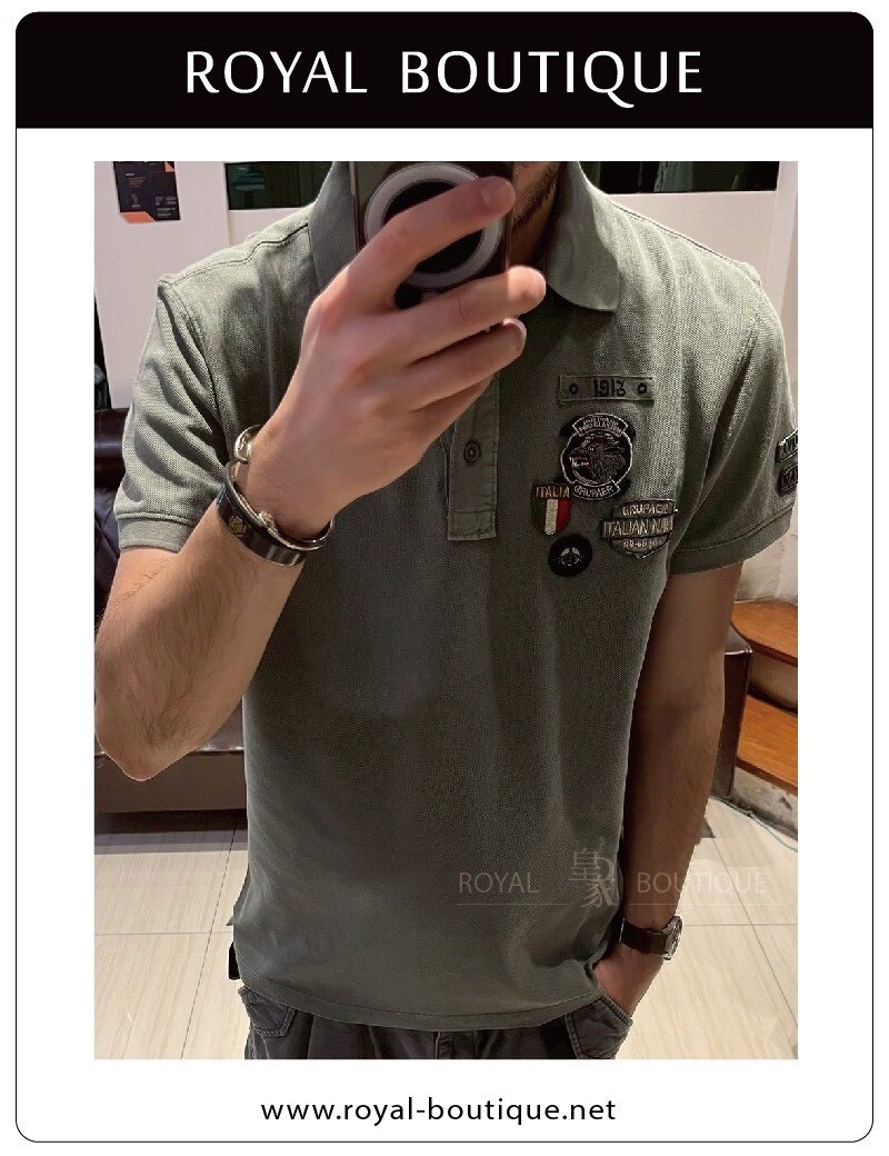 MARINA MILITARE 左胸刺繡軍章短POLO衫