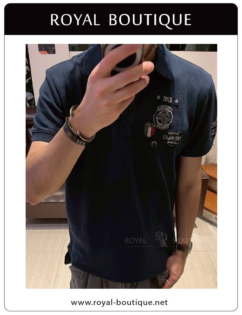 MARINA MILITARE 左胸刺繡軍章短POLO衫