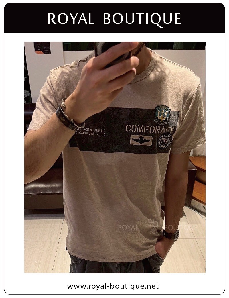 MARINA MILITARE 卡其竹節棉短T
