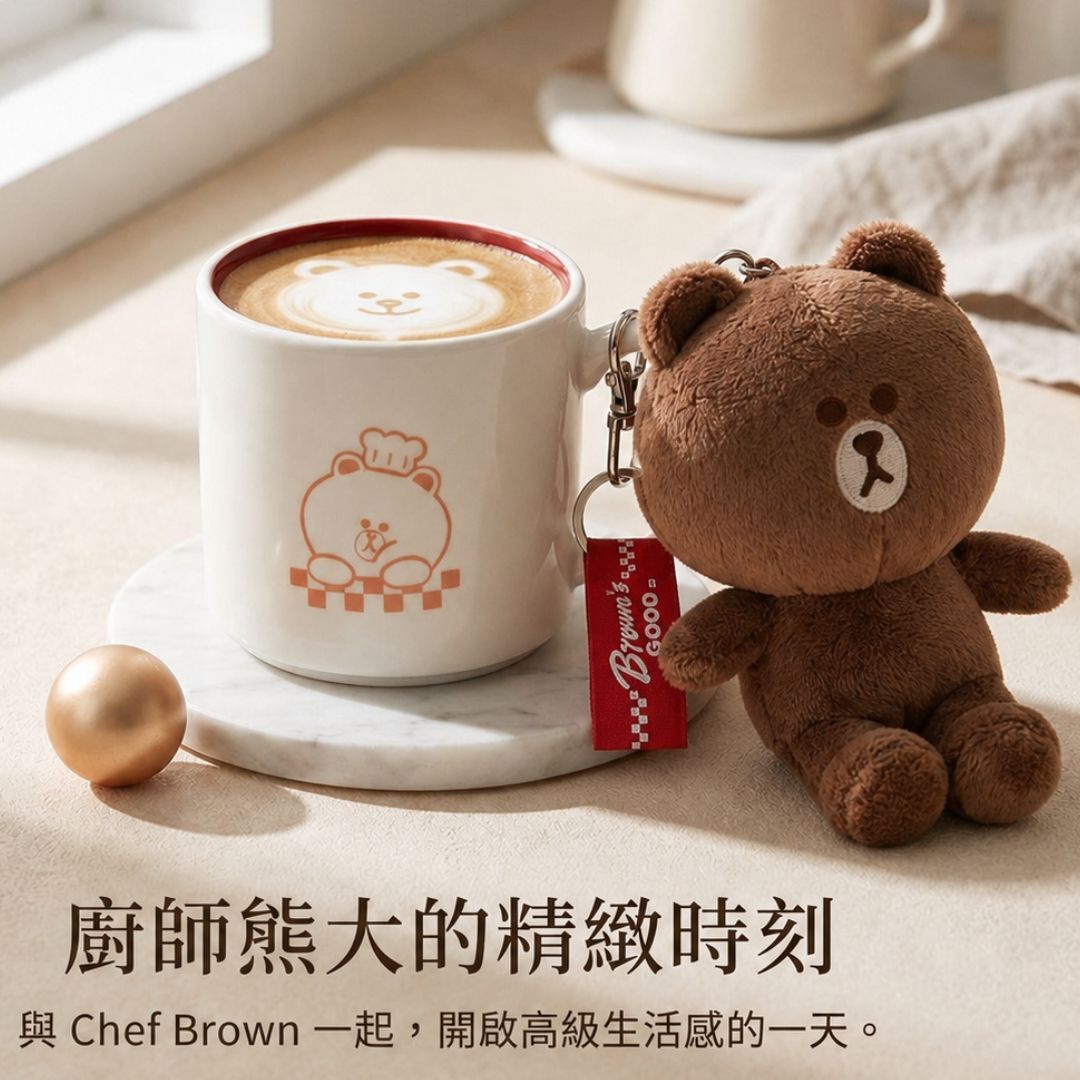 LINE FRIENDS - 陶瓷杯連毛絨公仔鑰匙扣套裝 - 熊大