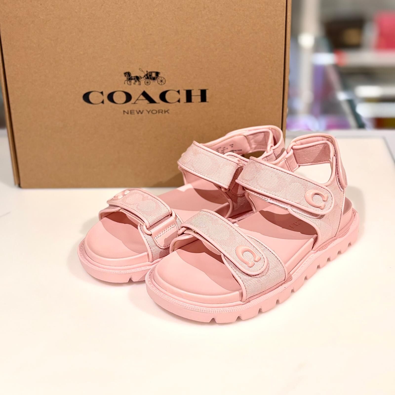 全新COACH涼鞋38碼 Sandalias Brynn para mujer 粉紅色牛皮 #BRAND NEW #香榭站正品