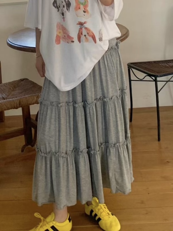 闆娘愛店彈料舒服蛋糕裙/2色均碼/灰